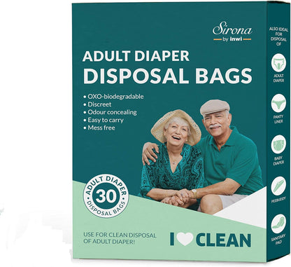 Sirona Adult Diaper Waste Bags | 60 Count | Leak-Proof, Odor-Locking & Oxo-Biodegradable Disposal Bags | Opaque Hygiene Bags for Adult & Baby Diapers, Sanitary Products & Pet Waste