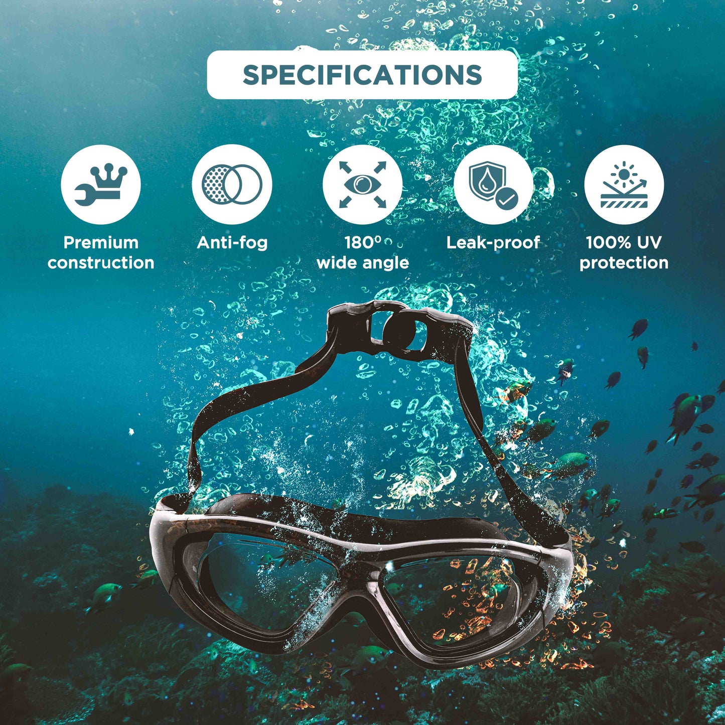 Endless EL1007 Premium Swimming Goggle with Anti-Fog and UV Protection | Material : Silicon, PU | Stylish 180 Degree Wide View Glasses | Soft Silicone Gasket for Leak Proof | With Hard Case