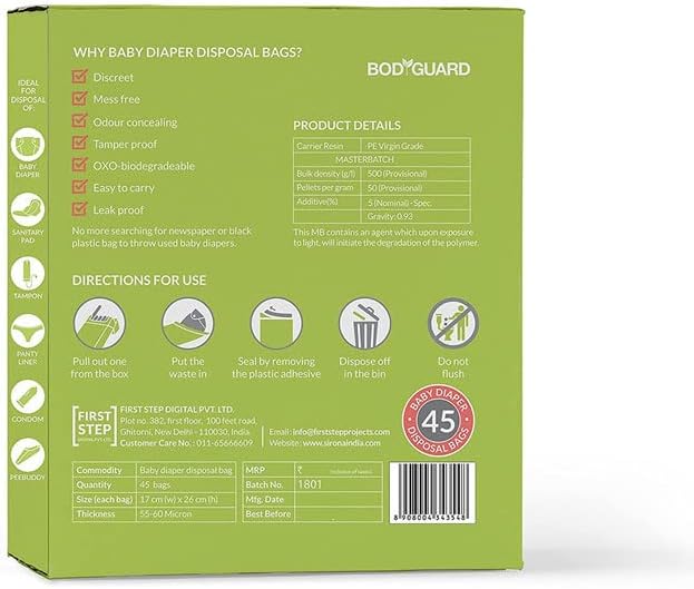 Bodyguard Baby Diaper Disposable Bag | Leak-Proof, Odor-Locking & Eco-Friendly Disposal Bags | Hygienic Waste Bags for Baby Diapers, Sanitary Products & Wet Wipes
