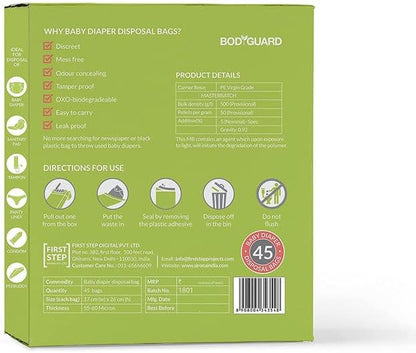 Bodyguard Baby Diaper Disposable Bag | Leak-Proof, Odor-Locking & Eco-Friendly Disposal Bags | Hygienic Waste Bags for Baby Diapers, Sanitary Products & Wet Wipes