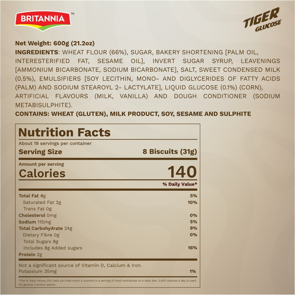 Britannia Tiger Glucose Biscuits 600Gm | Nutritious & Delicious Cookies Perfect Kids' Breakfast & Tea Time