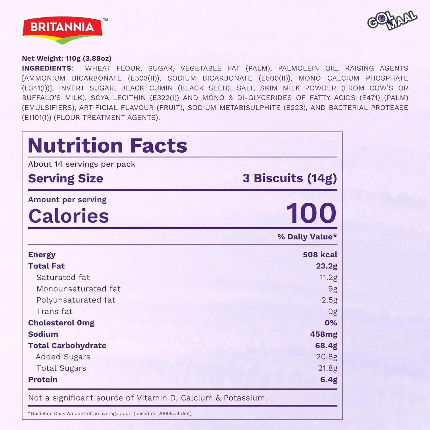 Britannia 50-50 Golmaal Biscuits Tangy Masala Flavor Light & Crispy Snack Perfect for Tea-Time 3.52oz (100g) Pack of 4