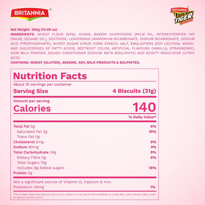 Britannia Tiger Kreemz Strawberry Cream Biscuits Family Pack 300Gm(4*75gm)