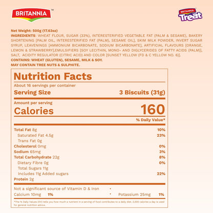 Britannia Treat Orange Biscuits Sandwich Each Magic of Orange Cream Cookies Healthy Snack Halal Perfect for Breakfast 3.52oz (100g) Pack of 6