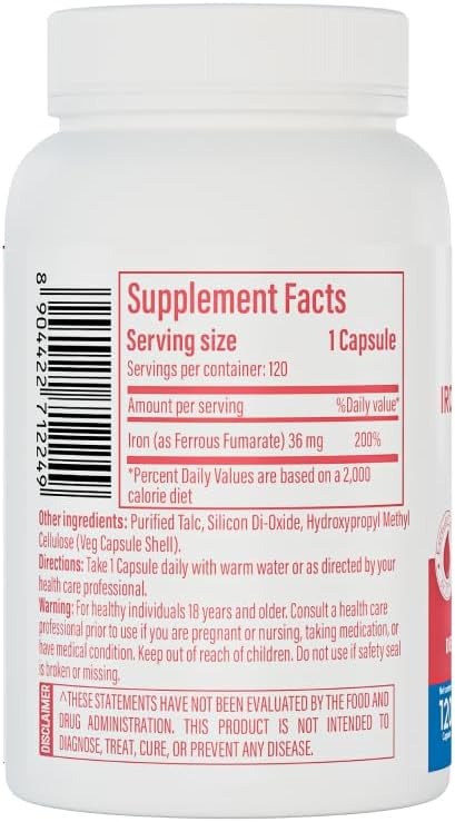 Patanjali Nutrela Iron Complex 36mg - Energy & Vitality Support Supplement - Mineral Formula for Men & Women - 120 Vegetarian Capsule