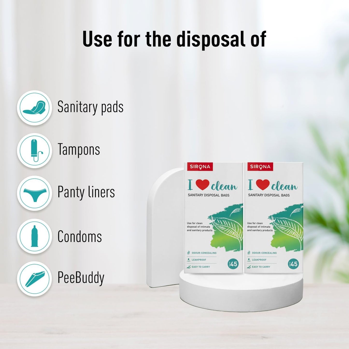 Sirona Personal Disposal Bags | Leak-Proof, Odor-Sealing & Oxo-Biodegradable Hygiene Disposal Bags | Discreet Bags for Sanitary Pads, Panty Liners, Tampons, Condoms & Personal Waste