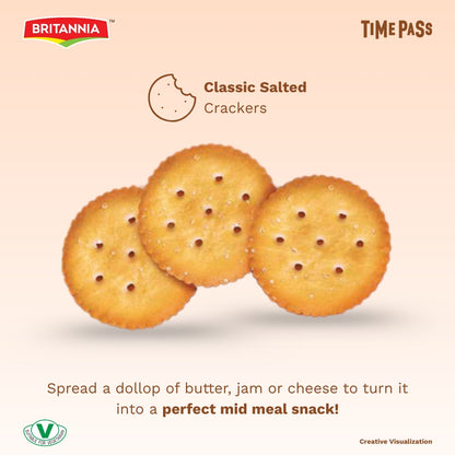Britannia Time Pass Classic Salted Biscuits | Family Pack- 312 GM | Light & Crispy Snack Perfect Tea-Time Treat