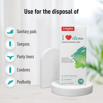 Sirona Personal Disposal Bags | Leak-Proof, Odor-Sealing & Oxo-Biodegradable Hygiene Disposal Bags | Discreet Bags for Sanitary Pads, Panty Liners, Tampons, Condoms & Personal Waste