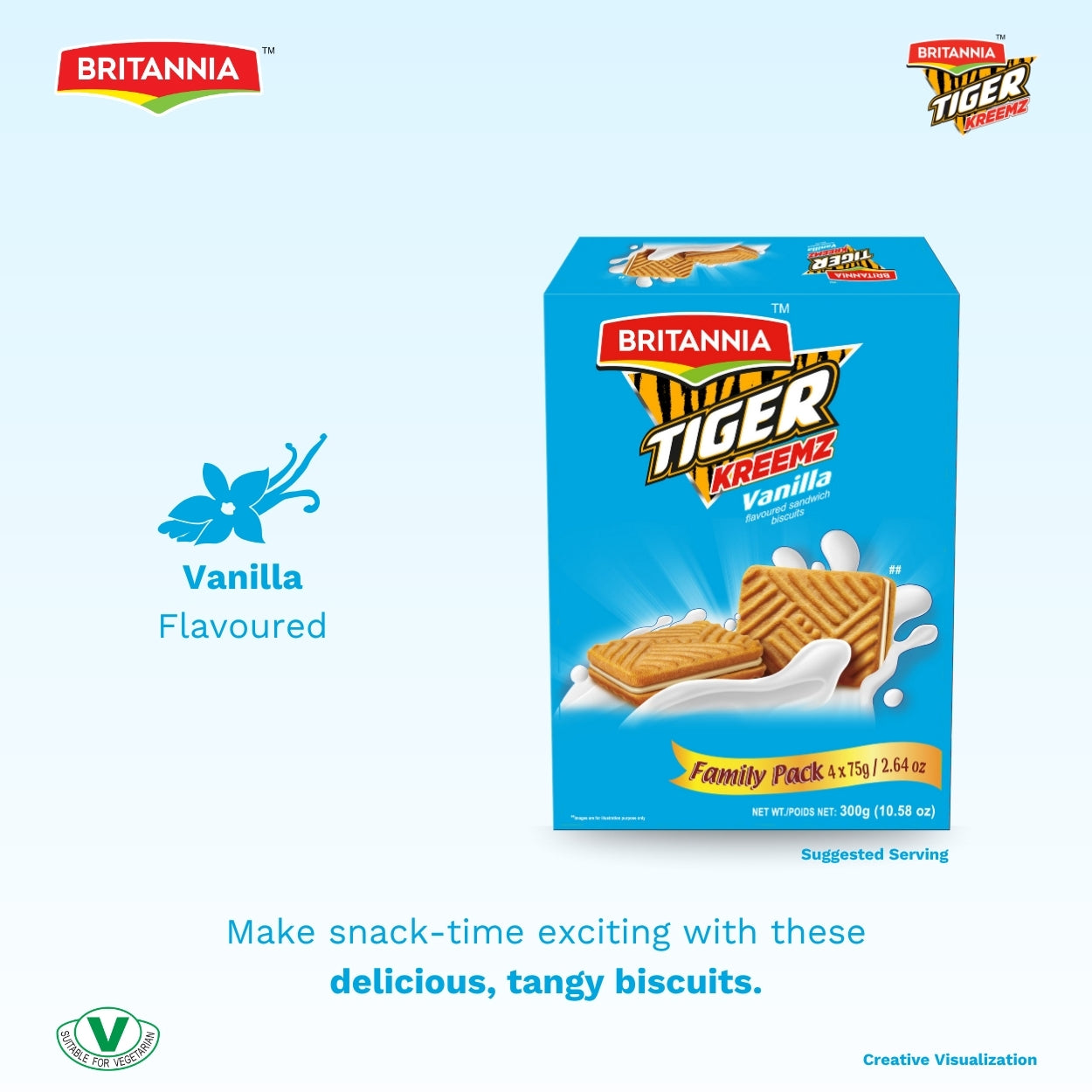 Britannia Tiger Kreemz Vanilla Cream Biscuits | Family Pack | 300gm(75*4)