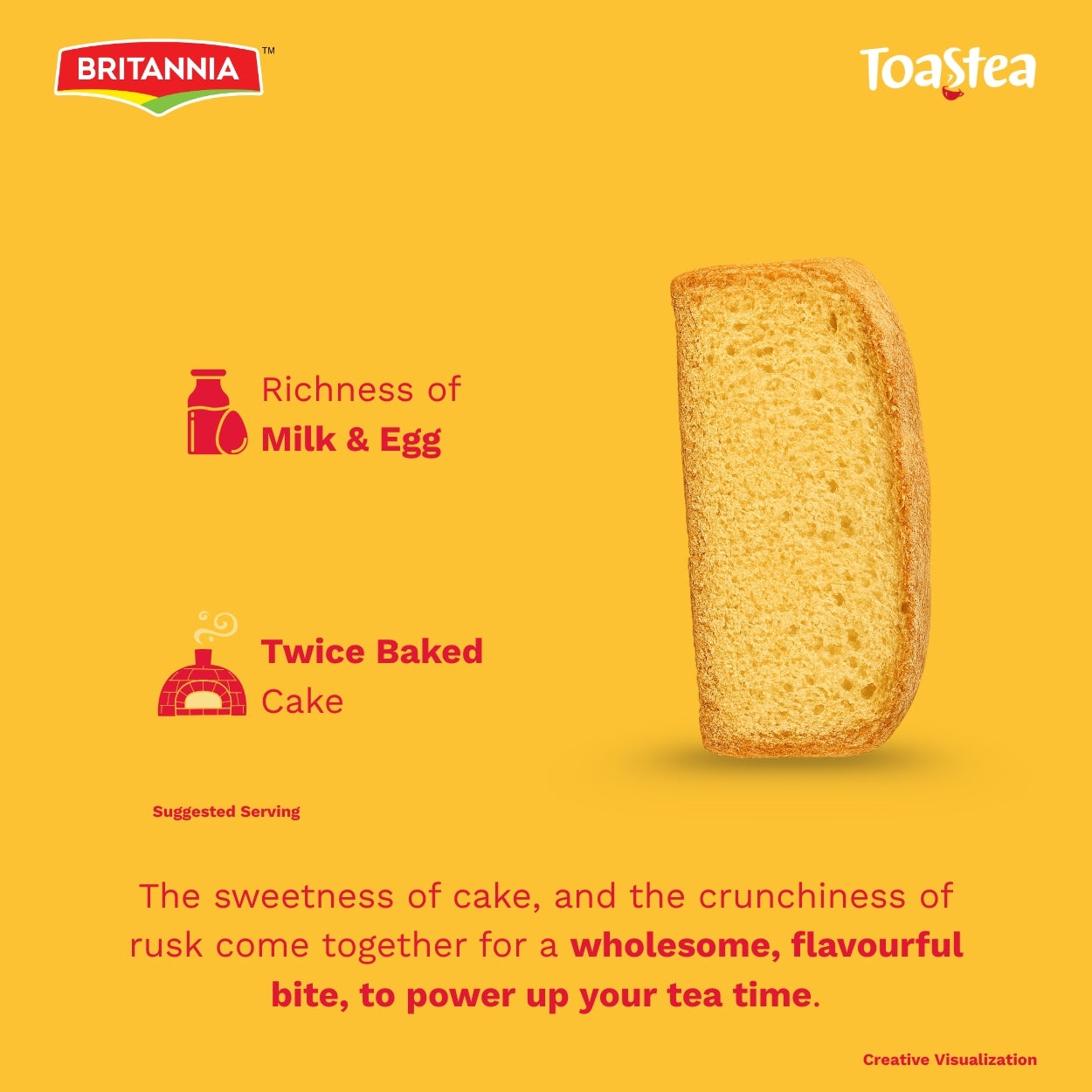 Britannia Cake Rusk Smooth & Soft Twice-Baked Cake Made with Milk & Egg | Delicious Snack for Breakfast & Tea Time 19.4oz (550g) Pack of 1