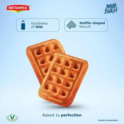 Britannia Milk Bikis Minis Wafflez Biscuits – Waffle-Style Mini Milk Cookies, Crunchy & Light Sweet Snack for Kids & Adults- 200g (7.05 oz)