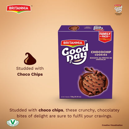 Britannia Good Day Chocochip Cookies | Family Pack -720GM | Crunchy Chocolate Chip Cookies | Perfect Snack for Tea Time & Parties