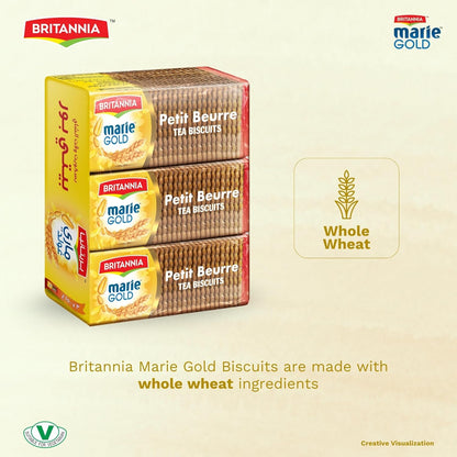 Britannia MarieGold Petit Beurre Biscuits Classic Light & Crispy Tea-Time Snack Delicious Golden Cookies 7oz (200g) Pack of 1