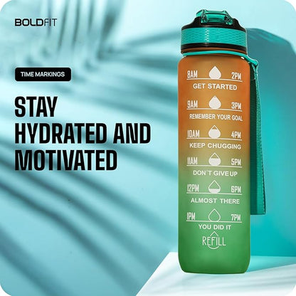 Boldfit Sipper Bottle for Adults - Water Bottle with Motivational Time Markers for Kids, School Boys, Girls, Sports Water Bottles for Gym with Measurement BPA Free Water Bottles