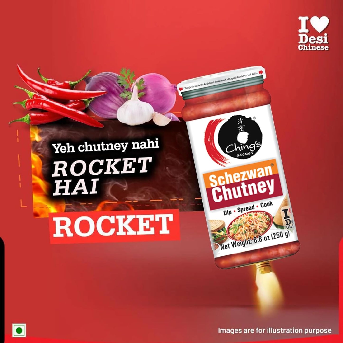 Ching's Secret Schezwan Chutney, Authentic Indo-Chinese Spicy Chili Chutney, Dip, Spread & Cooking Sauce, 250g (8.8 oz)