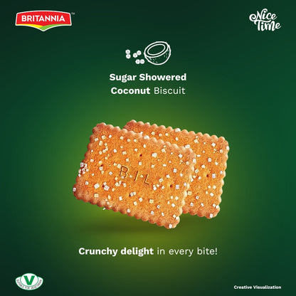 Britannia Nice Time Family Pack of 16.9oz (480g) | Delicious Coconut Biscuit – Crunchy & Sweet Snack | Kids’ Favorite for Breakfast & Tea Time