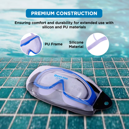 Endless EL1009 Premium Swimming Goggle with Anti-Fog and UV Protection | Material : Silicon, PU | Stylish Big Frame for more Visibility | Soft Silicone Gasket for Leak Proof | With Hard Case