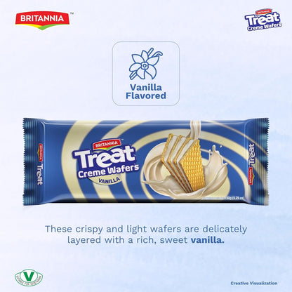 Britannia Treat Wafer Vanilla delivers a light and satisfying snack experience with crispy layers and smooth vanilla cream in every bite. This 28oz pack contains 10 individually wrapped wafers.