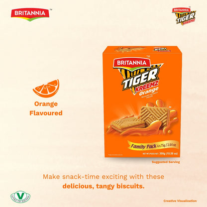 Britannia Tiger Kreemz Orange Cream Biscuits | Family Pack  300 gm (75*4) | Perfect Snack For Every Occasion