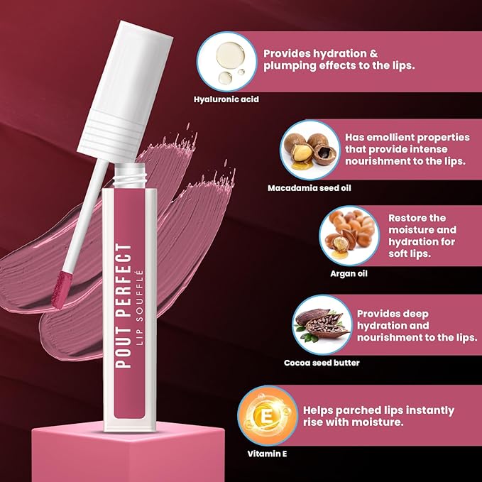 Jaquline USA Long lasting Liquid Lipstick |Mousse for Lips, Cheeks & Eyes|Matte Finish & Smooth Texture | Non-drying, Highly Blendable Formula | Transfer Proof & Enriched with Hyaluronic Acid & Macadamia Oil |Frosted Petal - 6ml