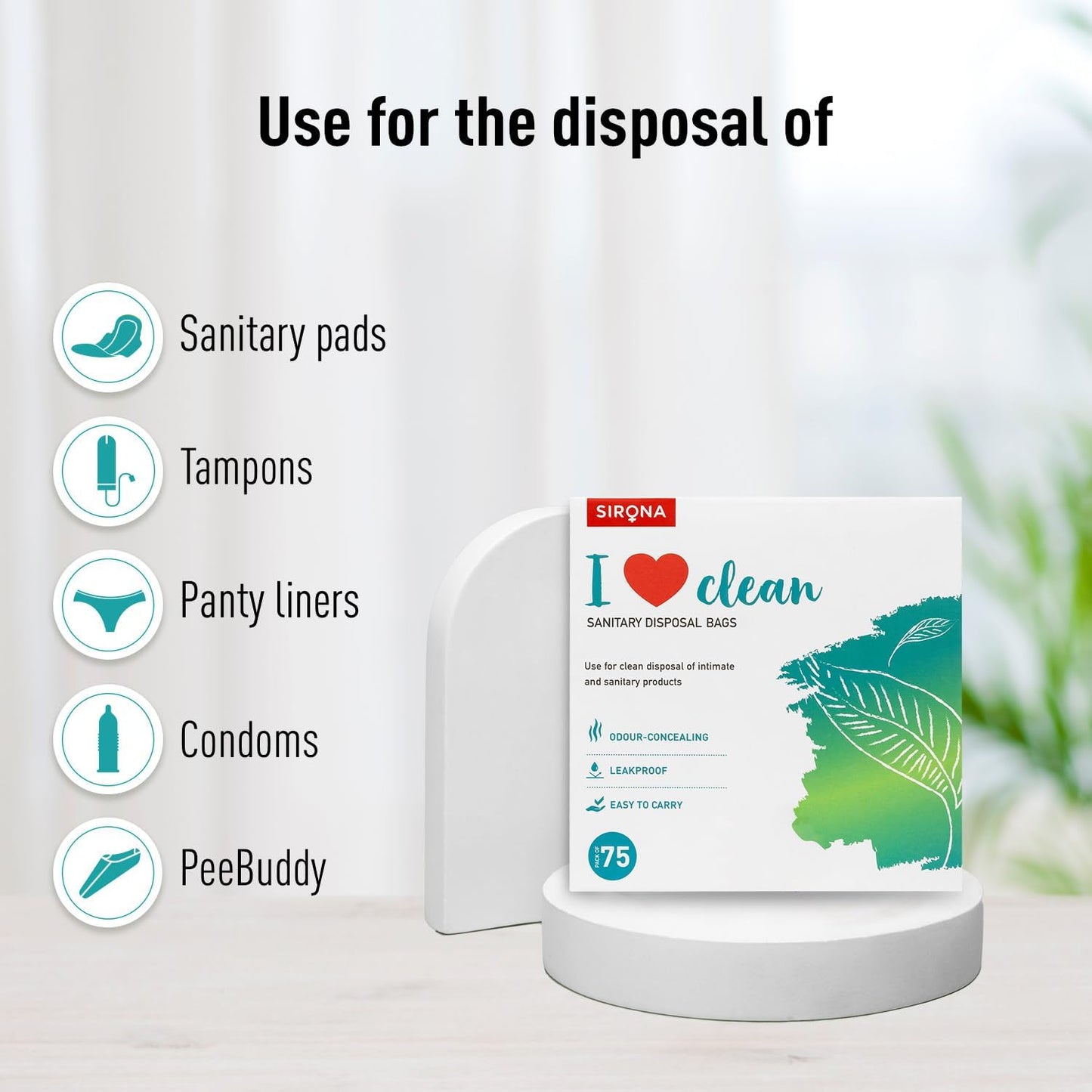 Sirona Personal Disposal Bags | Leak-Proof, Odor-Sealing & Oxo-Biodegradable Hygiene Disposal Bags | Discreet Bags for Sanitary Pads, Tampons, Panty Liners, Condoms & Personal Waste