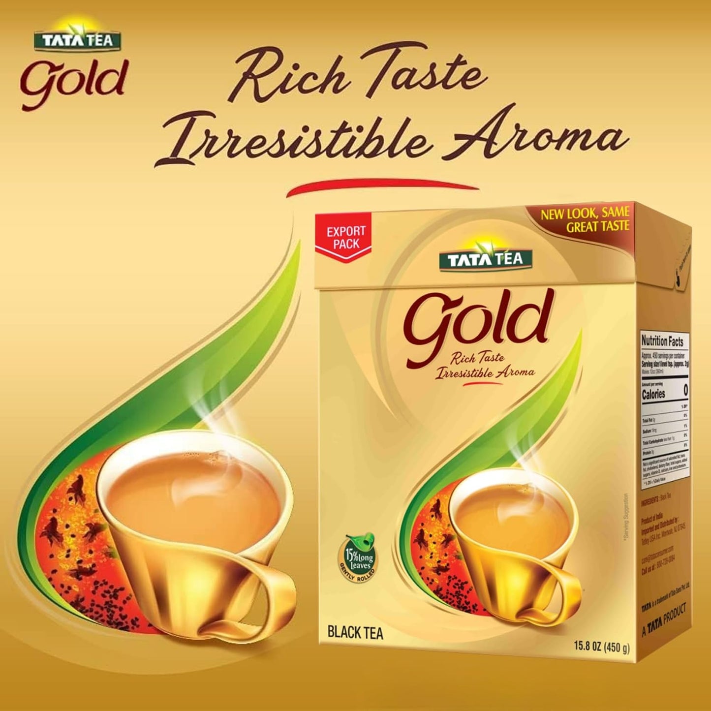 Tata Tea Gold Black Tea, Premium Indian Tea Blend, Rich Taste & Irresistible Aroma, 450g (15.8 oz)