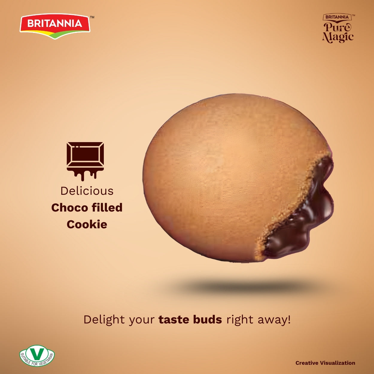 Britannia Pure Magic ChocoLush Biscuits | Pack- 69GM | Crunchy Chocolate Cookies with Smooth Choco Filling | Perfect Snack for Kids & Adults