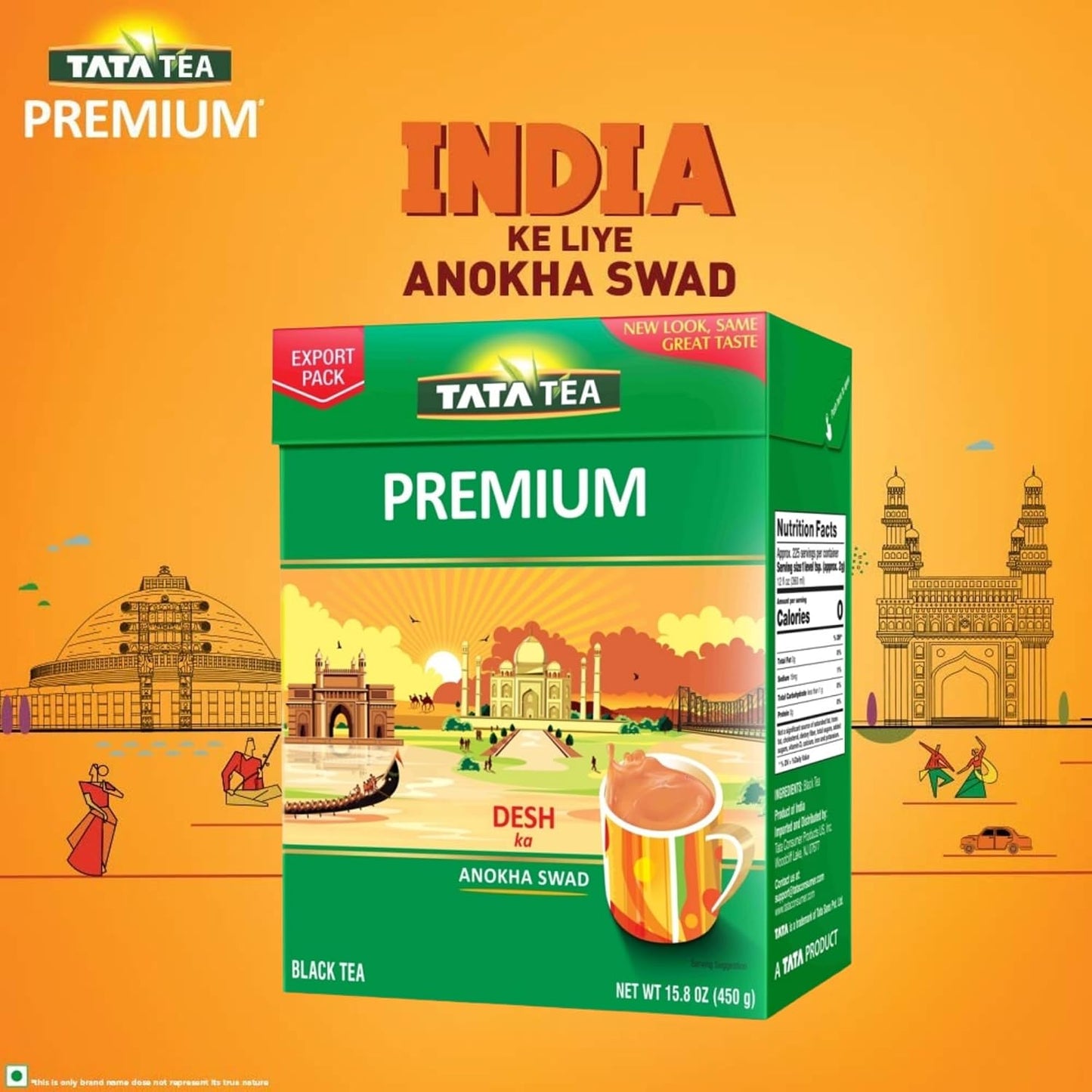 Tata Tea Premium Black Tea, Rich & Aromatic Indian Tea Blend, Desh Ka Anokha Swad, Export Pack, 450g (15.87 oz)