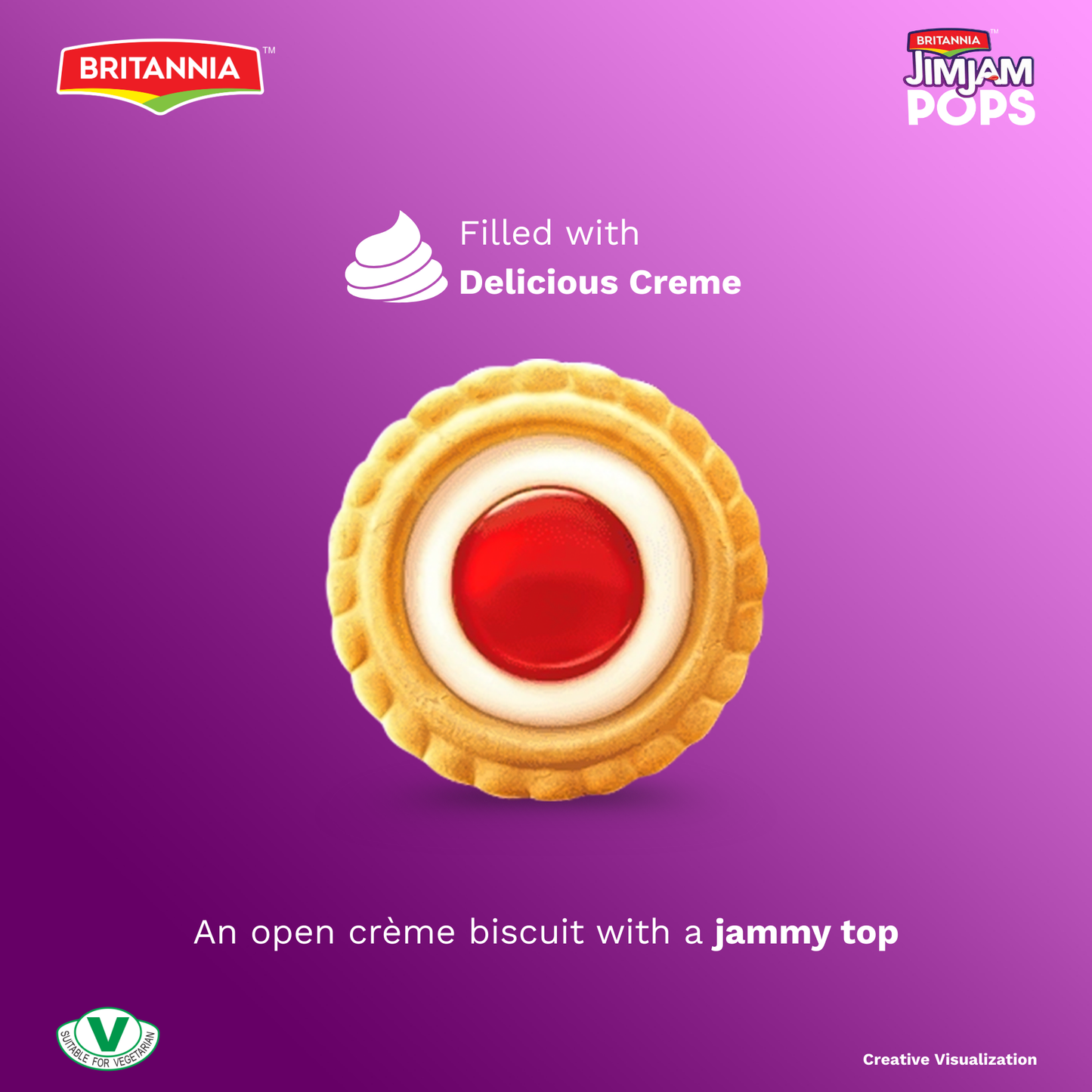 Britannia Treat Jimjam Pops Cream-Filled Cookies with Fruity Jam Center | Pack- 420GM(6*70gm) | Fun Snack for Kids & Adults