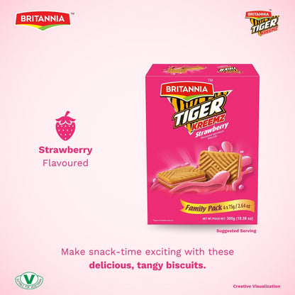 Britannia Tiger Kreemz Strawberry Cream Biscuits Family Pack 300Gm(4*75gm)