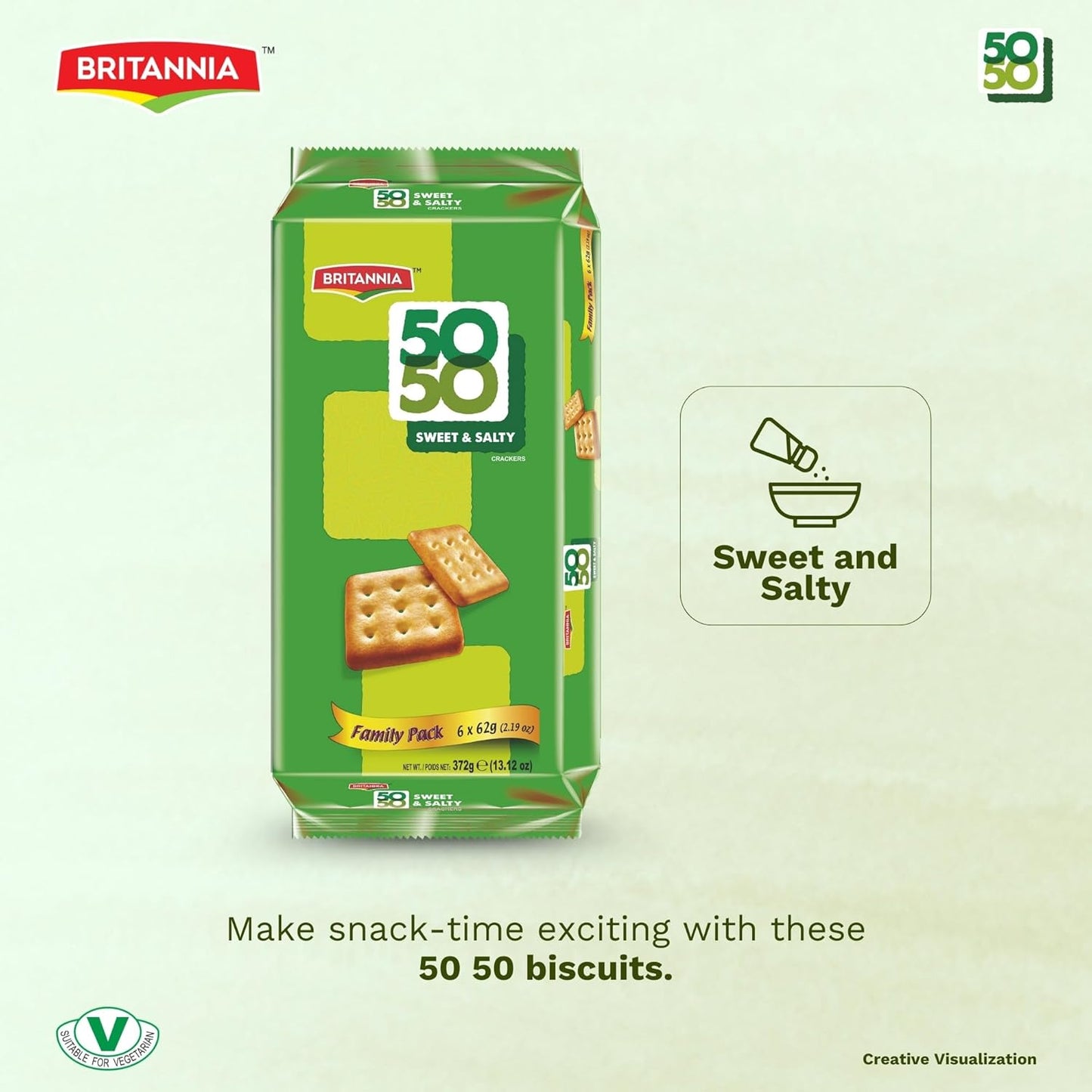 Britannia 50-50 Maska Chaska Biscuits Family Pack Buttery Masala Flavor Light & Crispy Tea-Time Snack 21.2oz (600g) Pack of 2