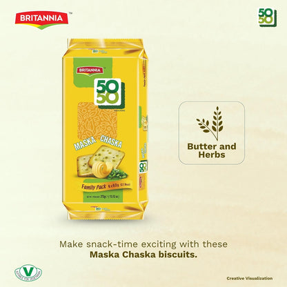 Britannia Crackers 50 50 Maska Chaska Biscuit | Original Baked Snack Crackers, Family Pack 13.12oz (372g) - (Pack of 6(2.19 oz))