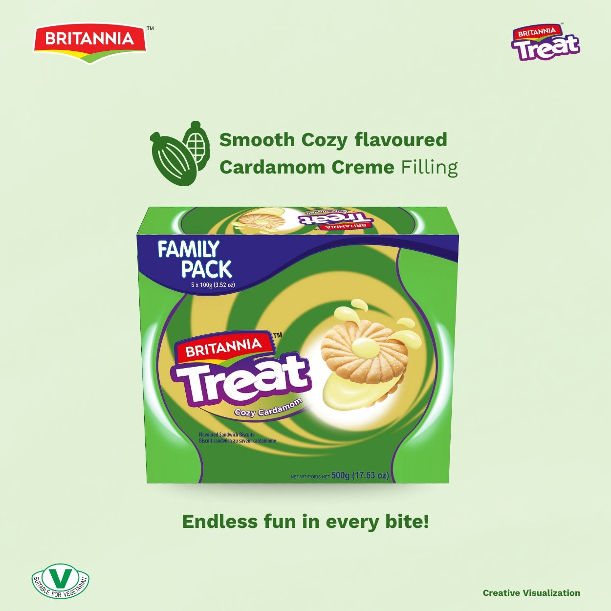 Britannia Treat Cardamom-Flavored Cream Biscuits | Family Pack  | Perfect Snack for Tea Time | 500gm
