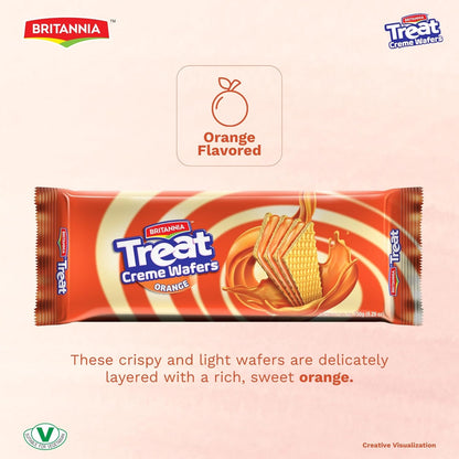 Britannia Treat Creme Wafers Orange Flavor Crispy Layered Wafers with Zesty Orange Cream Filling, 150g (5.29 oz)
