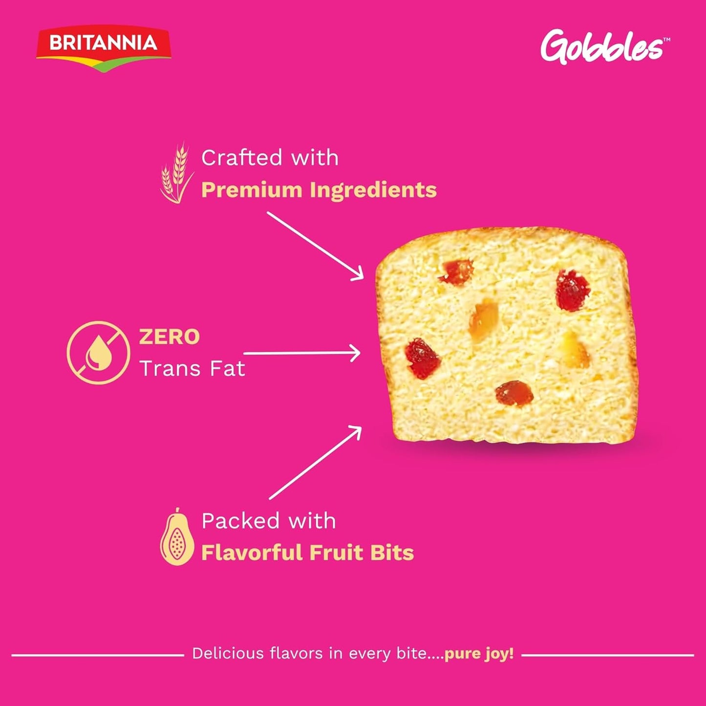 Britannia Slice Fruit Cake, Soft Baked Snack Cake with Mixed Fruit, 3.17 oz (90g)