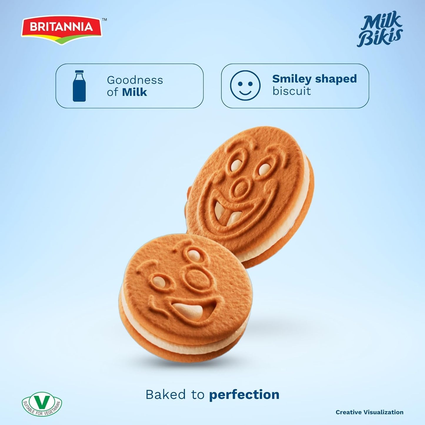 Britannia Milk Bikis Minis Kreemz Biscuits, 200g (7.05 oz) – Milk Flavored Smiley Sandwich Cookies,Kids Treat