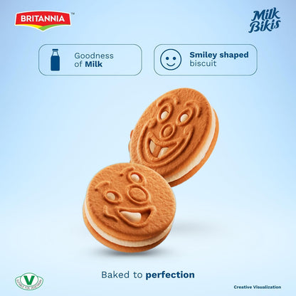 Britannia Milk Bikis Minis Kreemz Biscuits, 200g (7.05 oz) – Milk Flavored Smiley Sandwich Cookies,Kids Treat