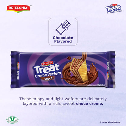 Britannia Treat Wafer Chocolate Flavor Crispy Layered Wafers with Rich Chocolate Cream Filling Indulgent Sweet Snack, Dessert- 150g (5.29 oz)
