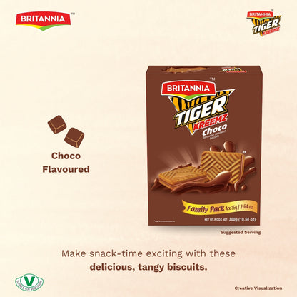 Britannia Tiger Kreemz Choco Cream Biscuits Family Pack 300 Gm| Rich Chocolate Cream-Filled Cookies Perfect For Snack time