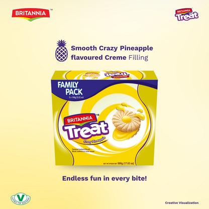 Britannia Treat Pineapple Flavored Sandwich Biscuits | Family Pack 500gm | Delicious Snack For Everybody