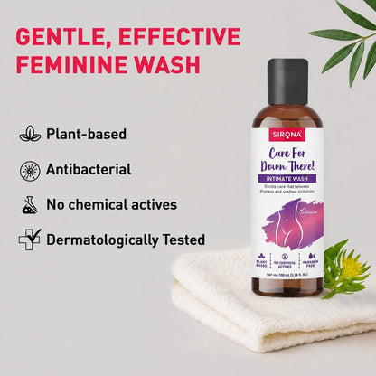 Sirona Natural pH Balanced Intimate Wash | 100 ml | Feminine Hygiene Cleanser with 5 Botanical Herbs | Gentle Daily Intimate Wash for pH Balance & Sensitive Skin