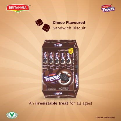 Britannia Treat Funky Choco Cream Biscuits | Pack -480GM(40g*12) | Chocolate Cream Filled Cookies Tasty Snack for Kids & Adults | Total 96 Pieces