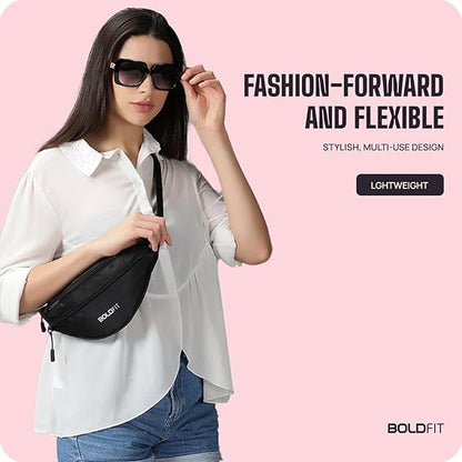 Boldfit Waist Bag for Men Travel Bag for Men Chest Bag for Men Travel Fanny Pack for Men Waist Bag for Women Side Bag for Men Travel Accessories/Pouch/Hand Purse. Mobile Bag/Money Bag - Black