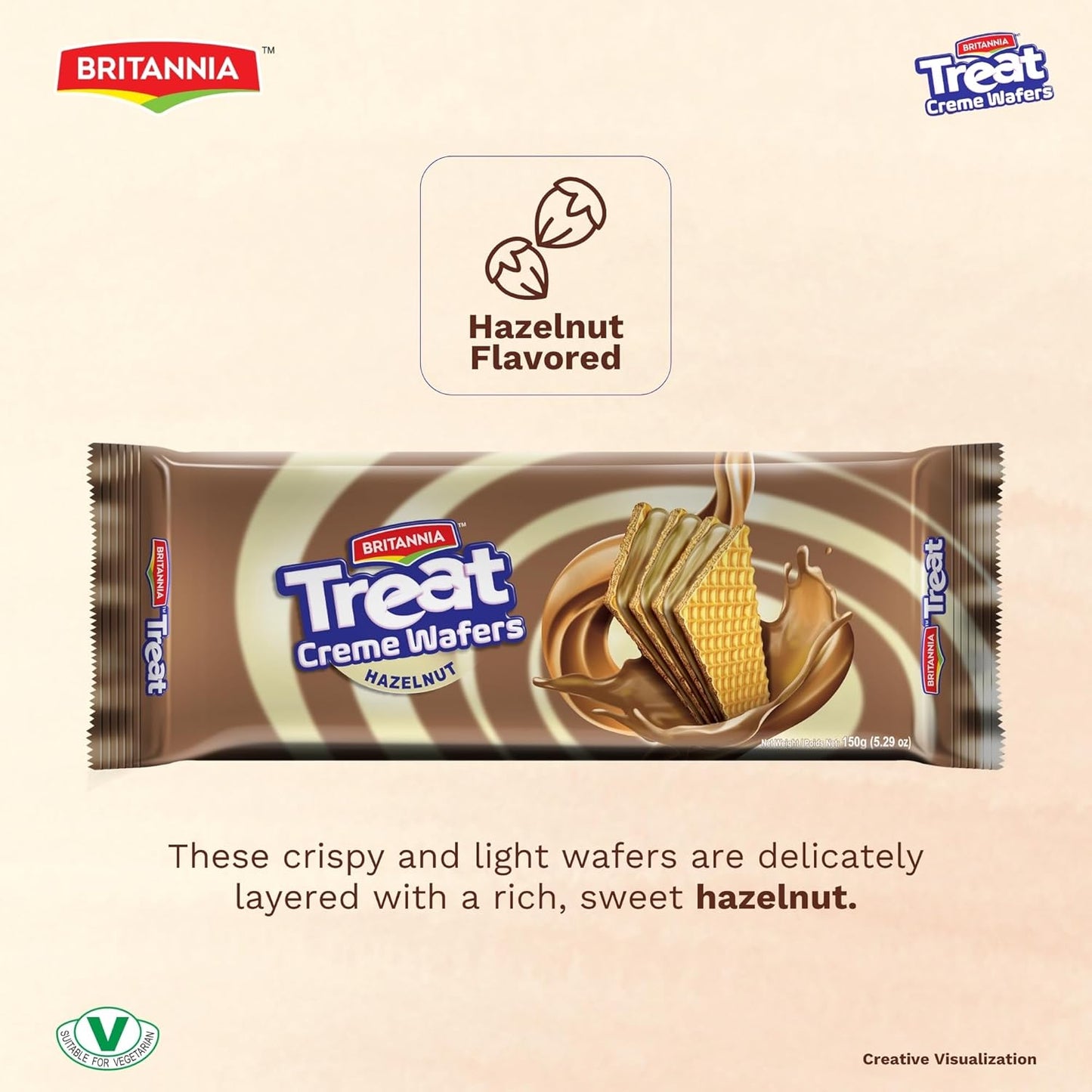 Britannia Treat Wafer Chocolate Flavor Crispy Layered Wafers with Rich Chocolate Cream Filling Indulgent Sweet Snack, Dessert- 150g (5.29 oz)