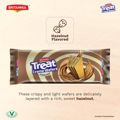 Britannia Treat Wafer Chocolate Flavor Crispy Layered Wafers with Rich Chocolate Cream Filling Indulgent Sweet Snack, Dessert- 150g (5.29 oz)