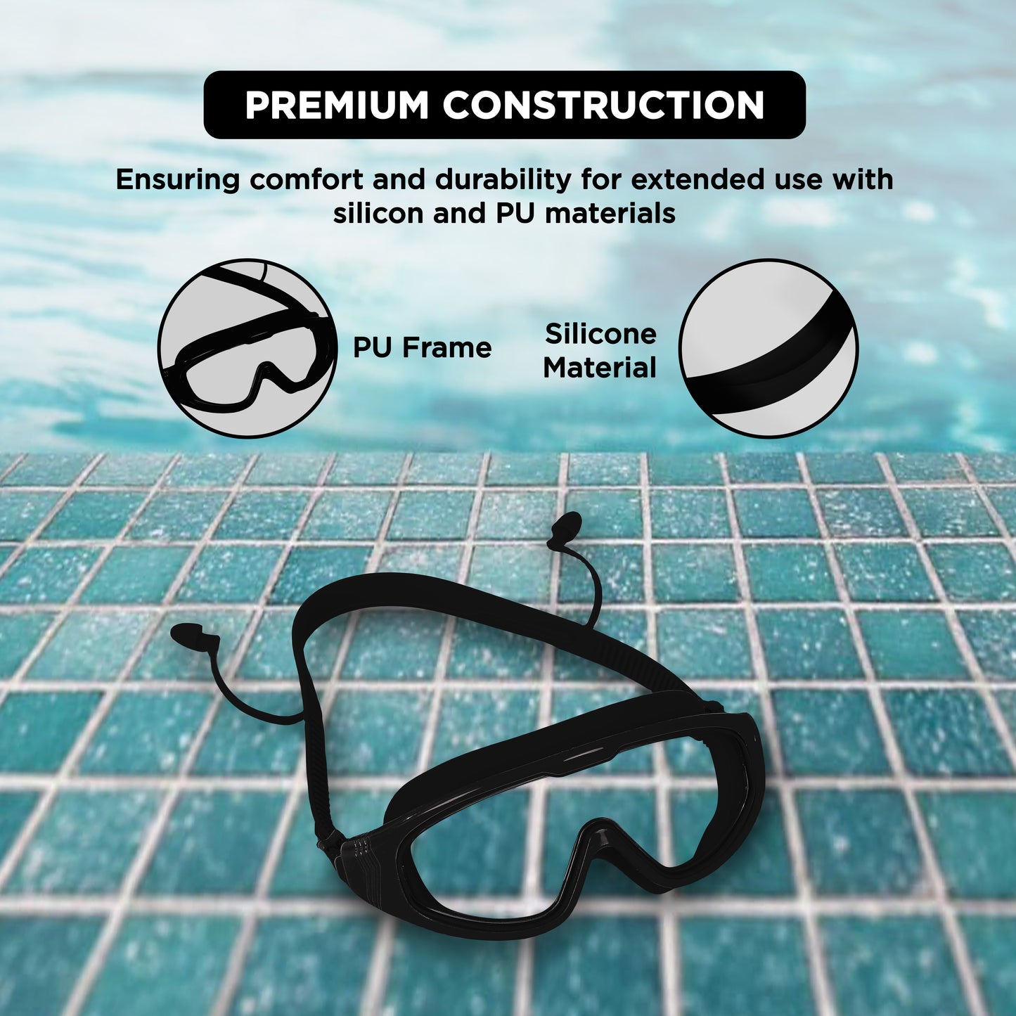 Endless EL1009 Premium Swimming Goggle with Anti-Fog and UV Protection | Material : Silicon, PU | Stylish Big Frame for more Visibility | Soft Silicone Gasket for Leak Proof | With Hard Case