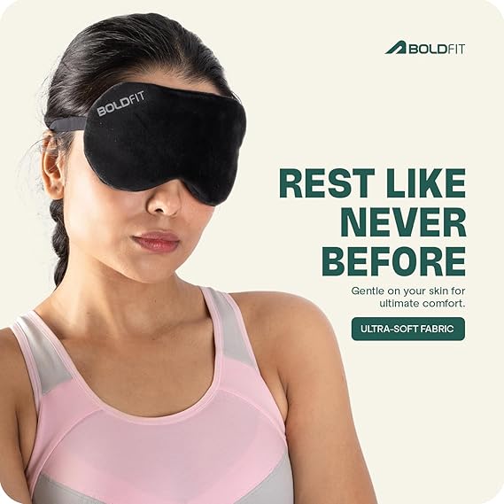 Boldfit Eye Mask for Sleeping with Adjustable Strap Super Soft Sleeping Mask Blind Fold for Comfortable Sleep Travelling Sleep Mask Pad for Girls - Black, Silk