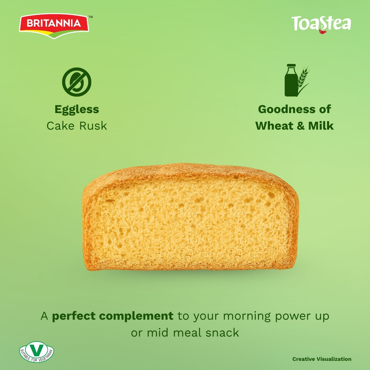 Britannia Toastea Eggless Rusk Cake | Pack- 550gm (12 P) | Each Smooth & Soft Twice-Baked Cake Delicious Snack for Breakfast & Tea Time