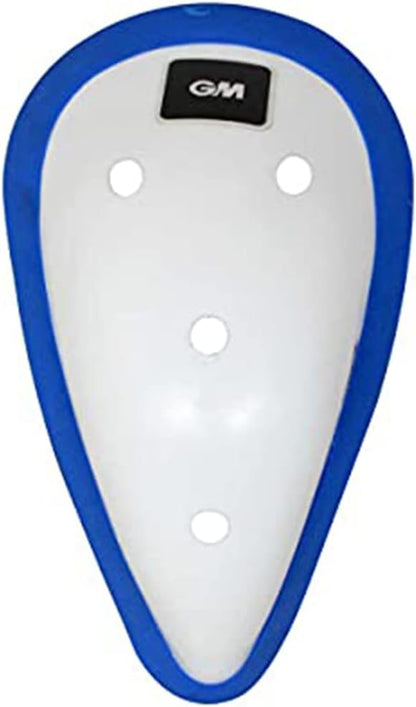 GM Anatomically Cricket Abdominal Guard | Color: White-Blue | Size: Mens | Material: Plastic | for Mens Use | Ergonomically Shaped | Padded Guard during Training and Matches | Lightweight & Durable