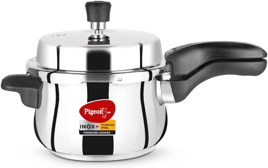 Pigeon By Stovekraft Stainless Steel Inox Plus Steel Pressure Cooker with Outer Lid Induction and Gas Stove Compatible 3 Litre Capacity for Healthy Cooking (Silver)